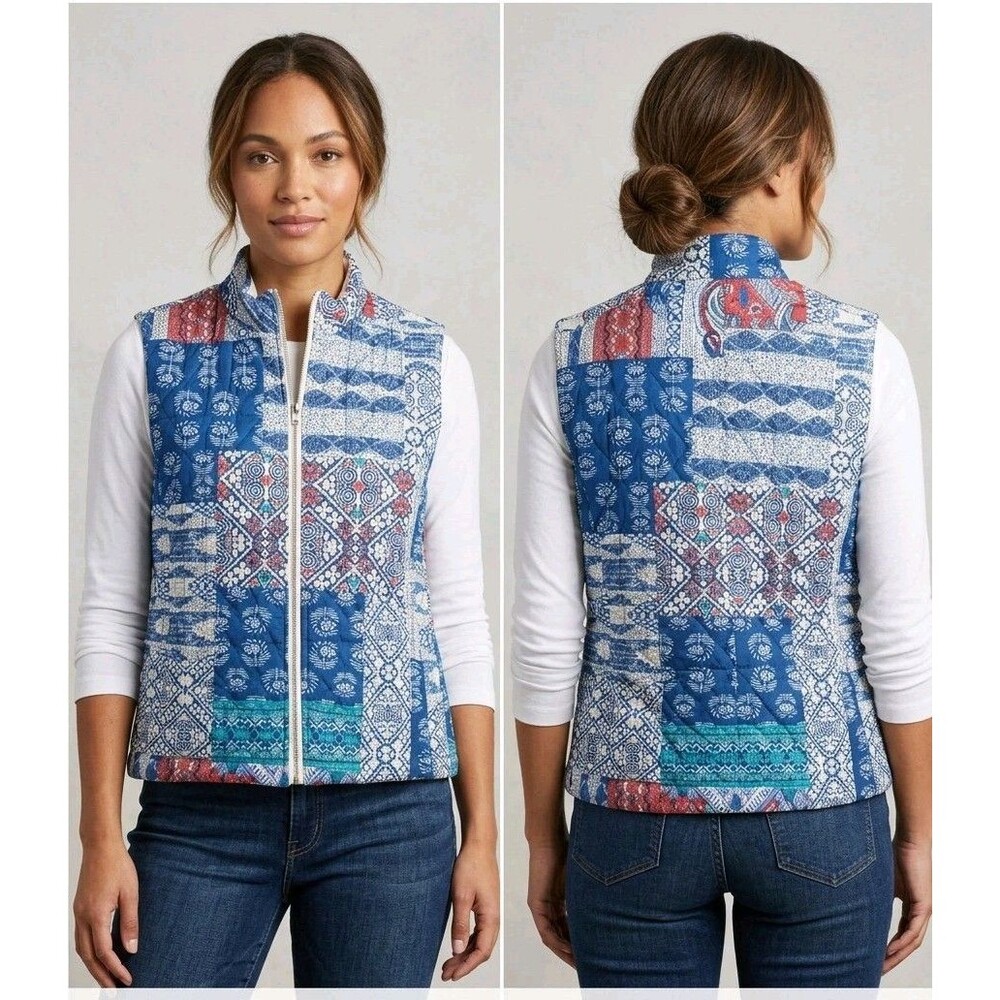 NWT Vintage 80's Ruby Rd. Reversible Quilted Vest Women's petite L White